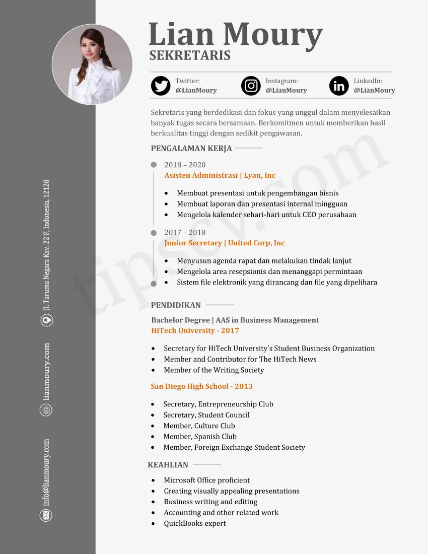 Format CV Kosong Sekretaris (Download layout CV .doc/word)