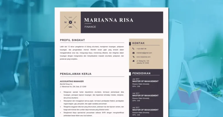 Contoh CV Finance Elegan Profesional Word