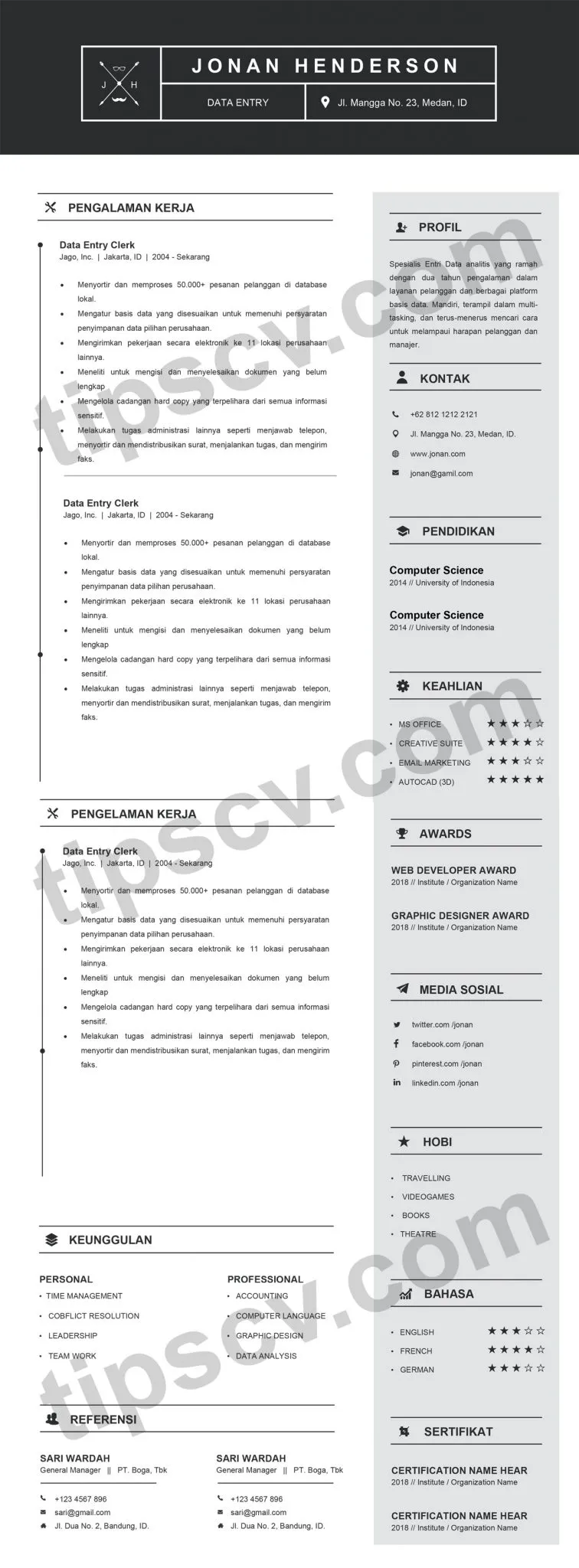 Contoh CV Data Entry - Download Template Resume Gratis