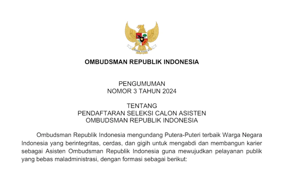 Seleksi Calon Asisten Ombudsman Republik Indonesia